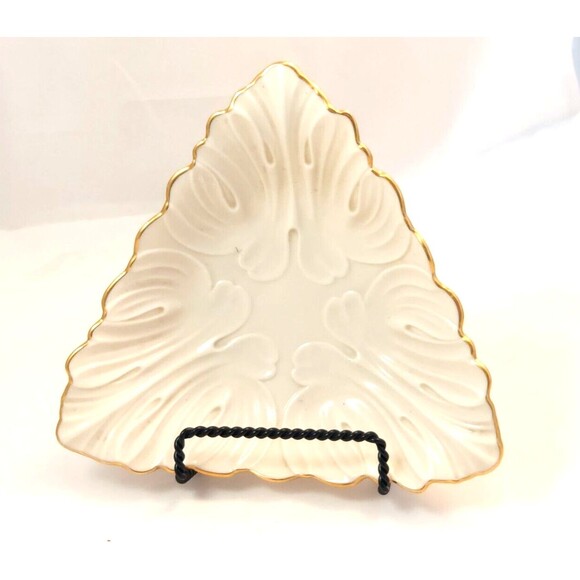 LENOX 24K Gold Decorated Triad Triangle Shaped Trinket Display Bowl Dish 7" - Picture 2 of 6